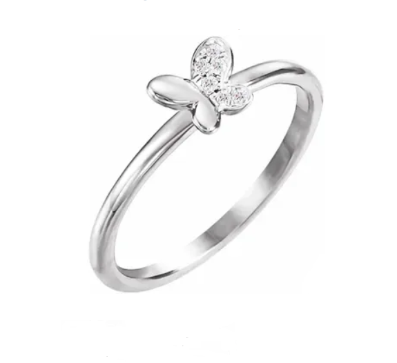 Mini Sterling Silver Diamond Butterfly Ring