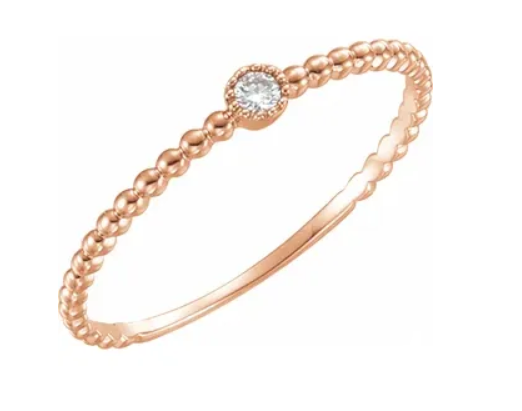 Rose Gold Beaded Bezel-set Diamond Ring - available on special order