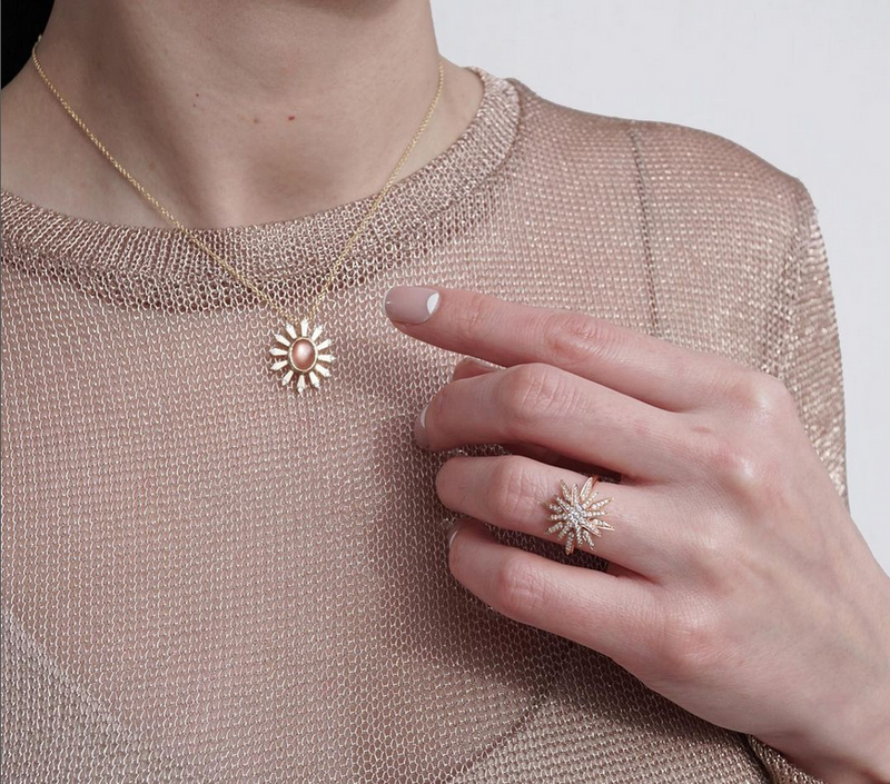 The "Ani" Oval Sunstone and Diamond Starburst Necklace