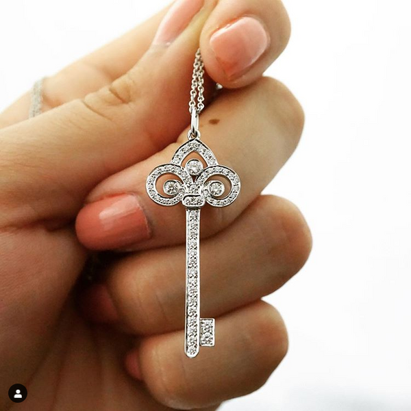 Tiffany & Co Platinum Fleur de Lis Key Necklace - preowned