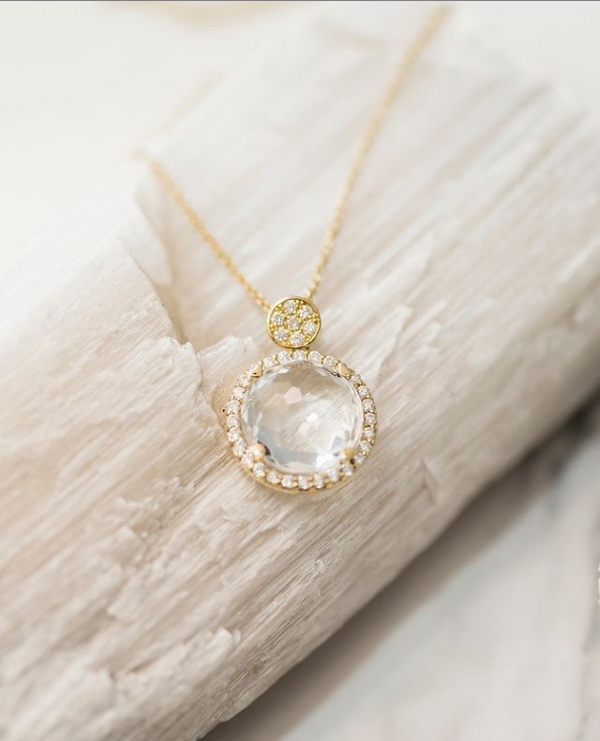 Clear Quartz and Diamond Pendant Necklace