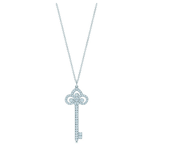 Tiffany & Co Platinum Fleur de Lis Key Necklace - preowned