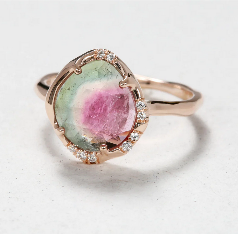 Watermelon Tourmaline with Diamond Accent Ring