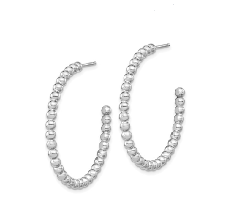 Silver Polished Beaded Hoop Earrings - available on special order