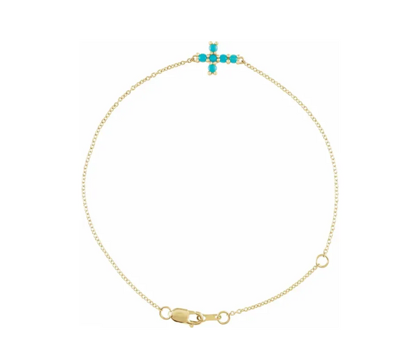 Natural Turquoise Sideways Cross Bracelet