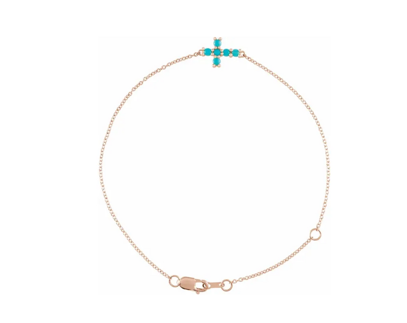 Natural Turquoise Sideways Cross Bracelet