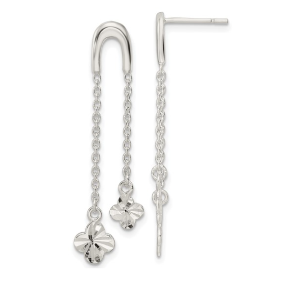 Silver Clover Chain Dangle Post Earrings