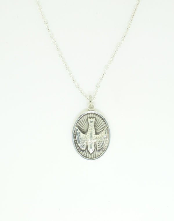 Sterling Silver Dove Oval Disc Necklace
