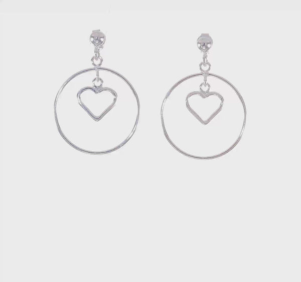 Silver Circle with Dangle Heart Post Earrings - available on special order
