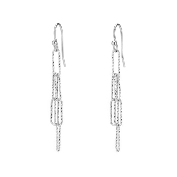 Rectangle Link Diamond Cut Earrings