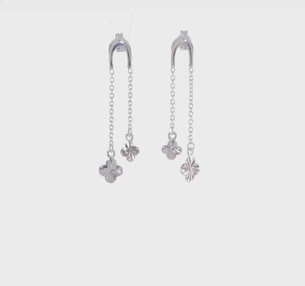 Silver Clover Chain Dangle Post Earrings