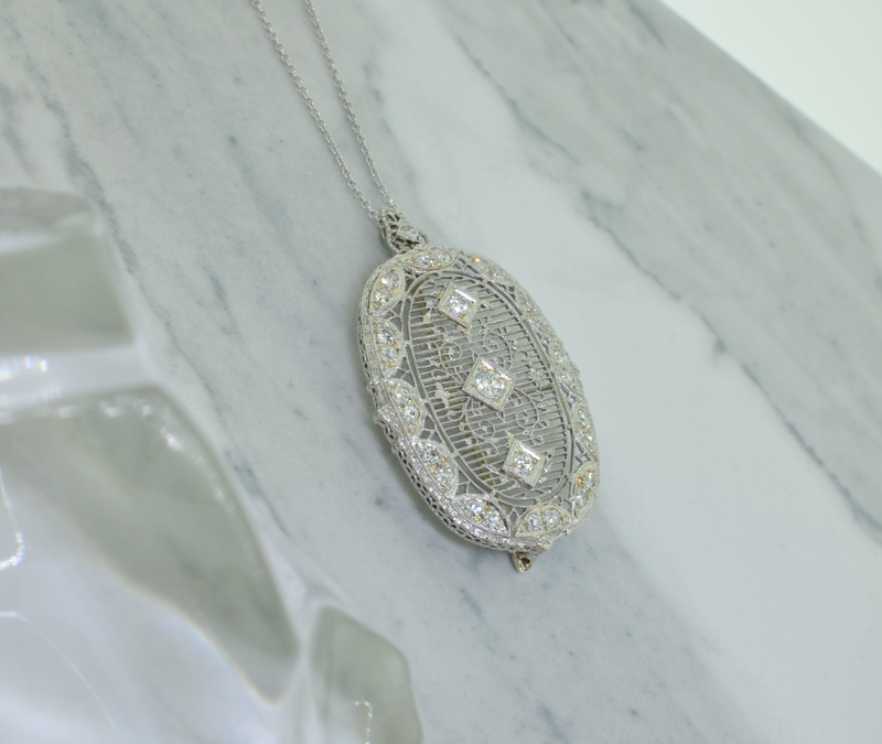 Vintage Art Deco Diamond Pin / Pendant Necklace