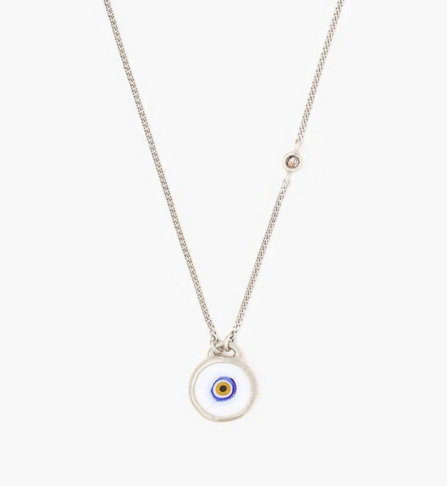 White Evil Eye Necklace With Champagne Diamond