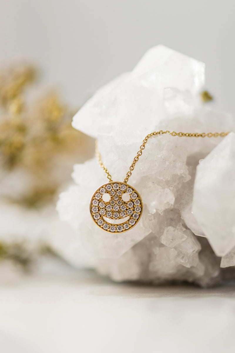Yellow Gold Diamond Smiley Face Necklace - available on special order