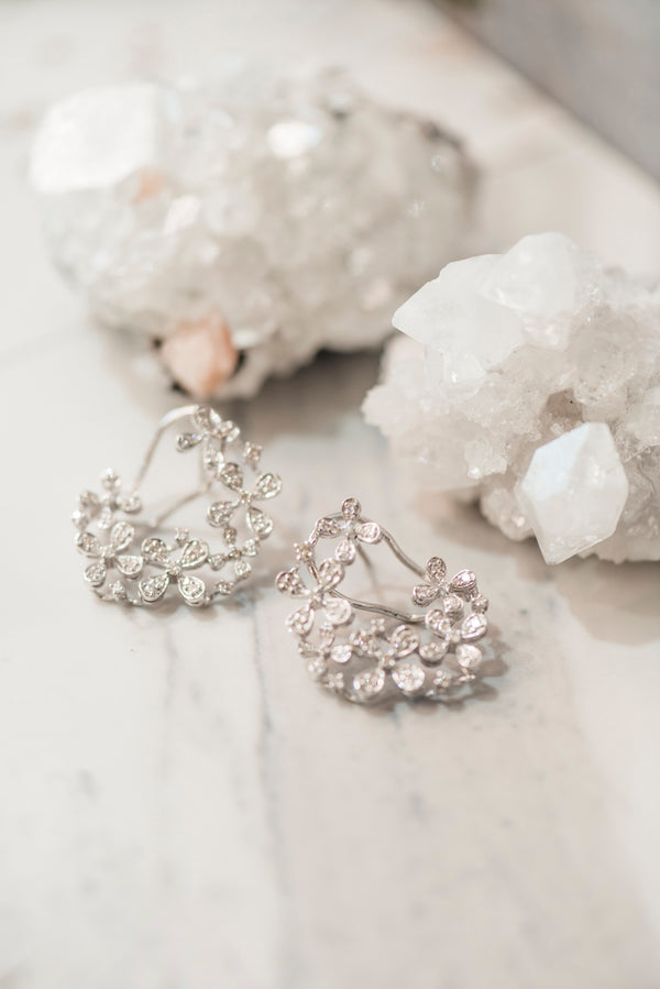 Flower Circle Diamond Statement Earrings