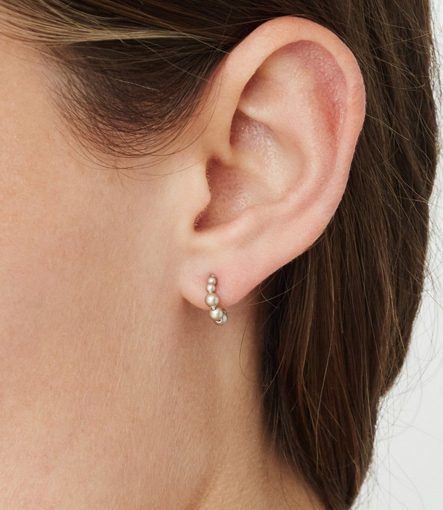 Mini Platinum Pearl Huggie Earrings