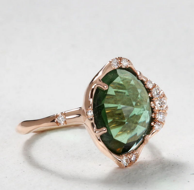 Green Tourmaline and Diamond Accent Stardust Ring