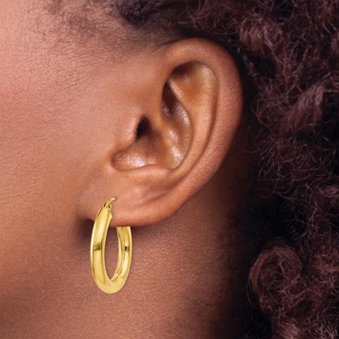 Gold Polished Hollow 4mm Tube Hoop Earrings