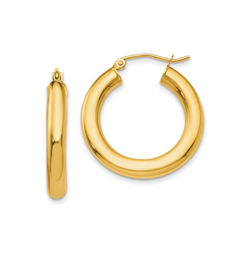 Gold Polished Hollow 4mm Tube Hoop Earrings