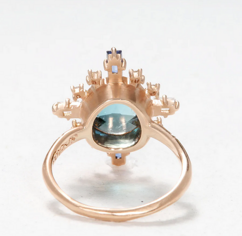 Blue Indicolite Tourmaline and Diamond Accent Starburst Ring