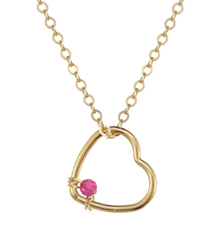 Gold-filled Single Ruby Open Heart Necklace