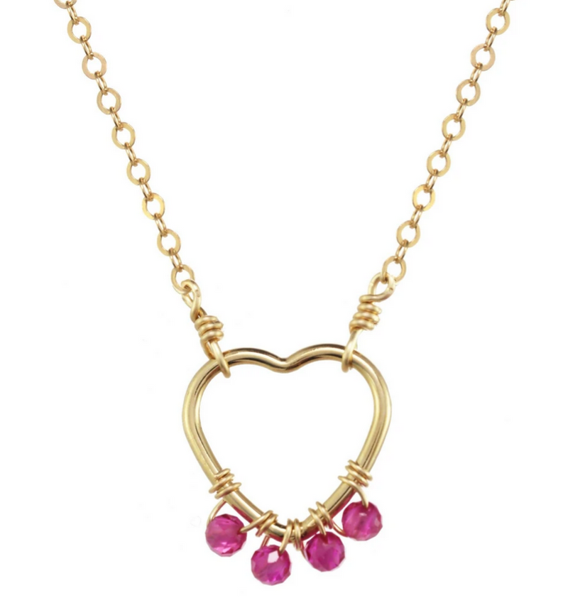 Gold-filled Ruby Wire Heart Necklace