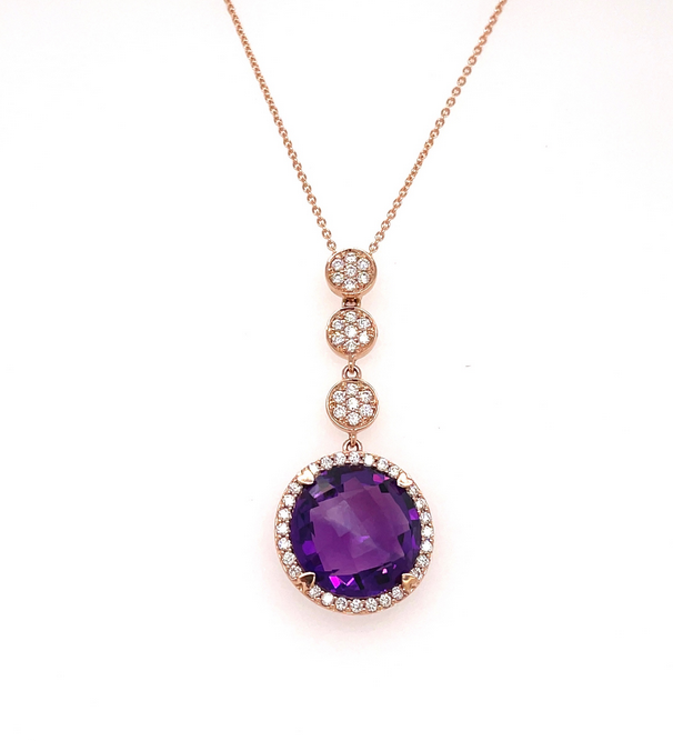 Amethyst Round Drop Diamond Necklace - available on special order