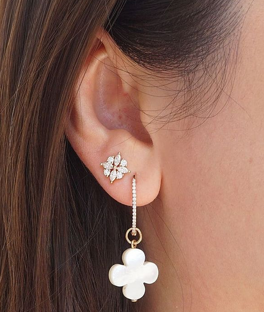 Diamond MOP Clover Drop Earrings - available on special order