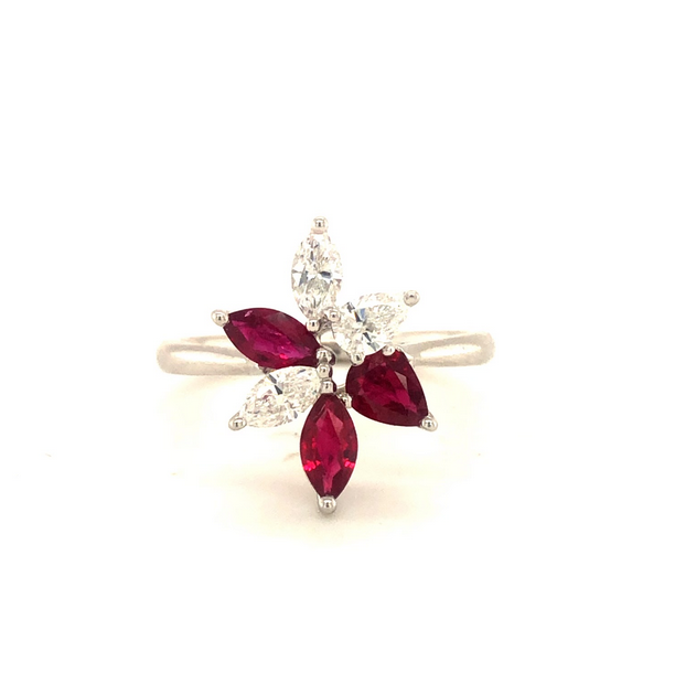 Marquise Diamond and Pear Shaped Ruby Ring