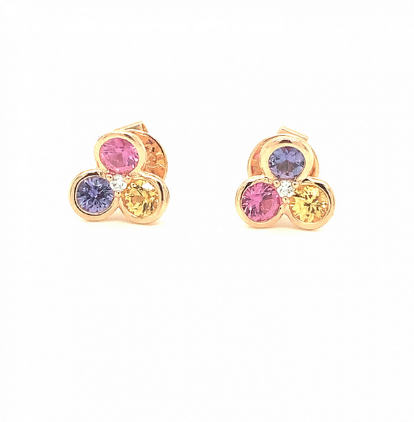 Multicolor Sapphires and Diamond Stud Earrings