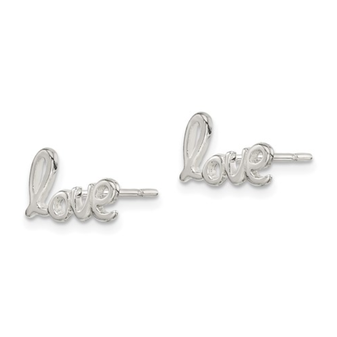 Silver Love Script Stud Earrings - available on special order