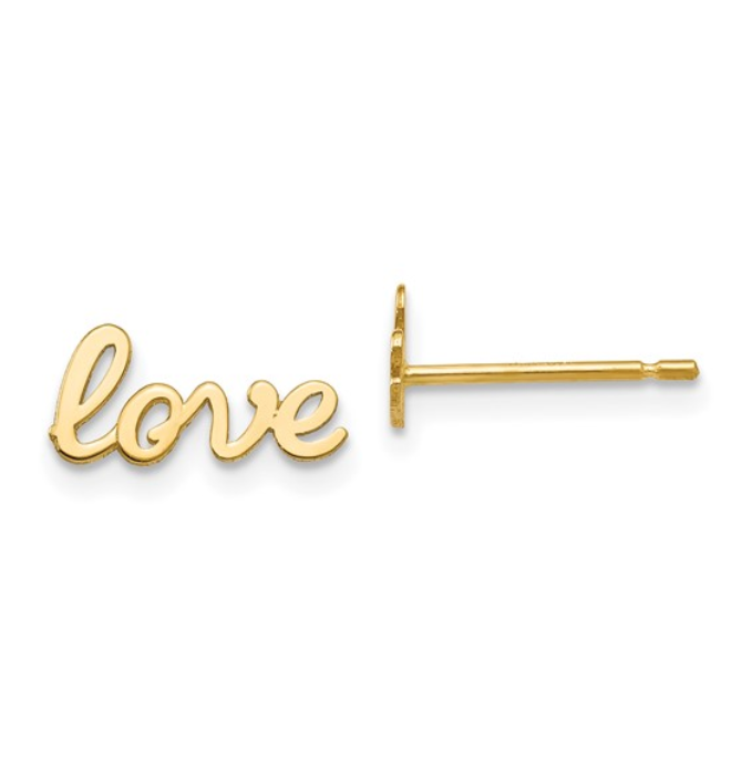 Gold Love Script Stud Earrings