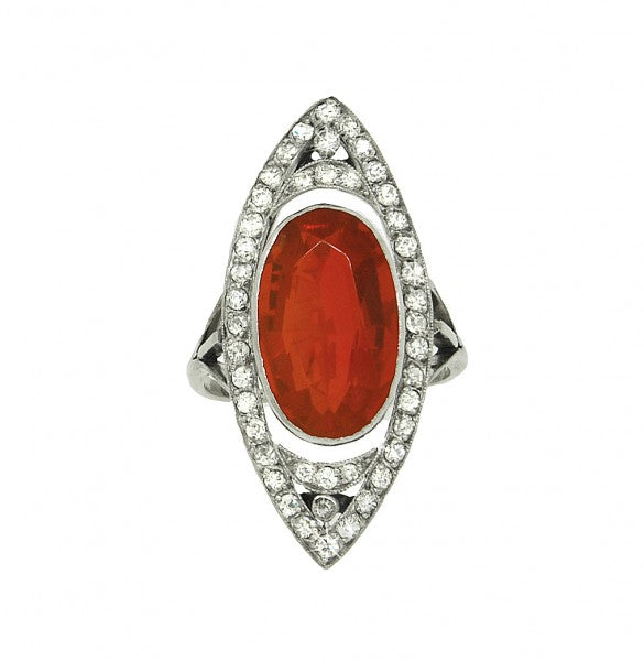 Fire Opal and Diamond Ring - vintage