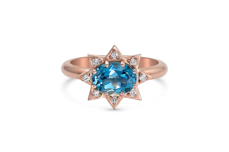 Blue Topaz and Diamond Starburst Ring