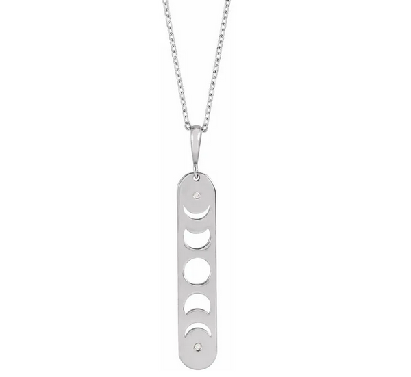 Diamond Moon Phase Silver Bar Necklace