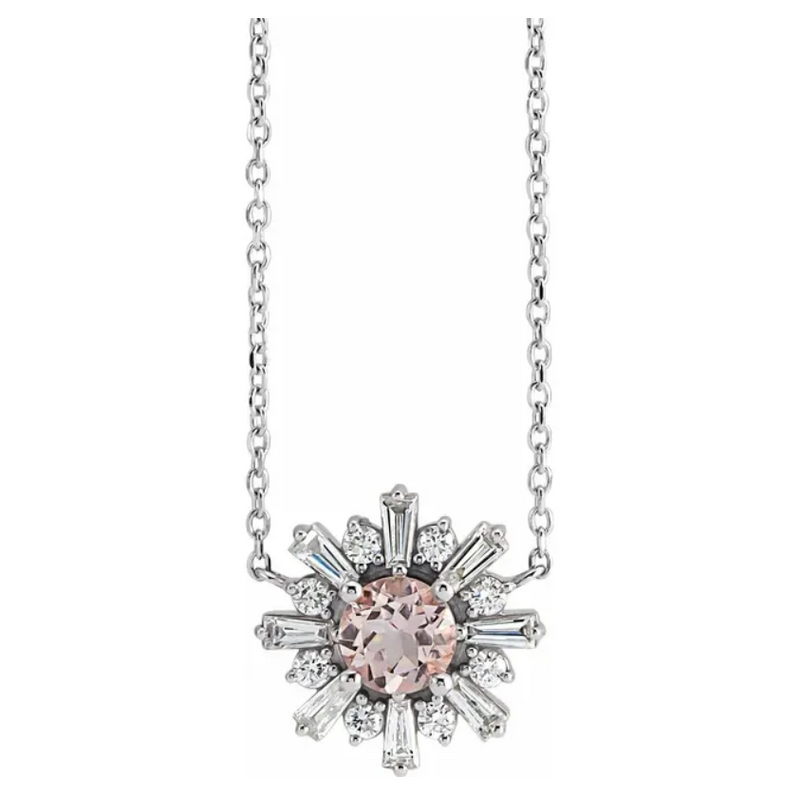 Pink Morganite and Diamond Starburst Necklace