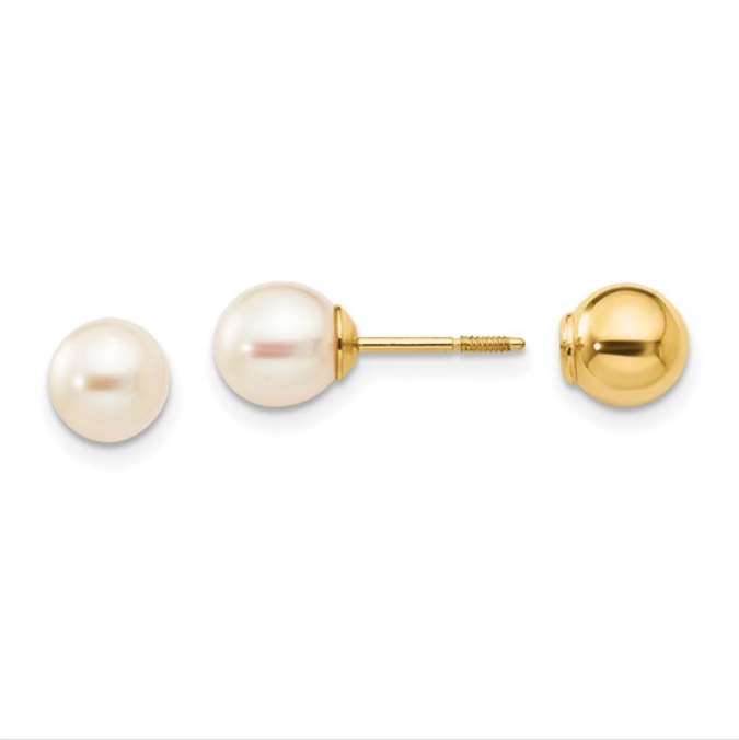 Reversible Cultured Pearl and Gold Ball Stud Earrings - available on special order