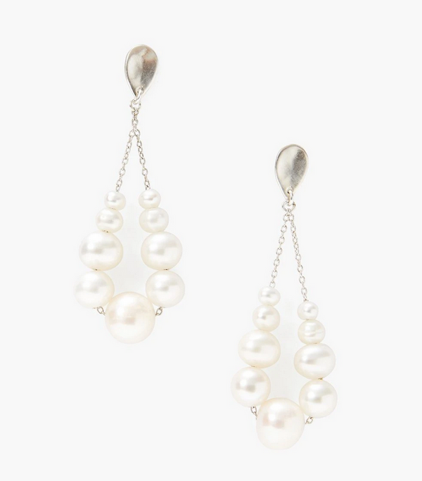 Graduated White Pearl Silver Teardrop Earrings