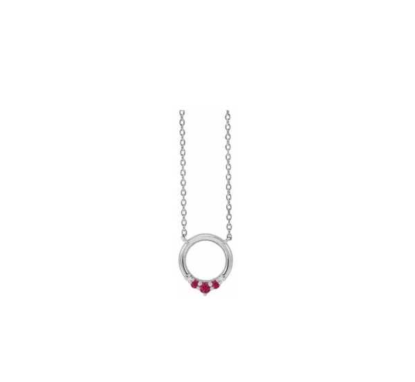 Sterling Silver Ruby and Diamond Circle Necklace - made to order