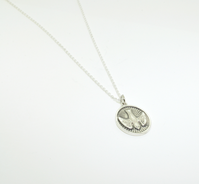 Sterling Silver Dove Oval Disc Necklace