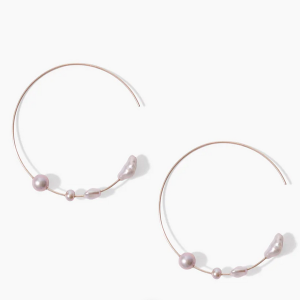 Grey Pearl Hoop Earrings