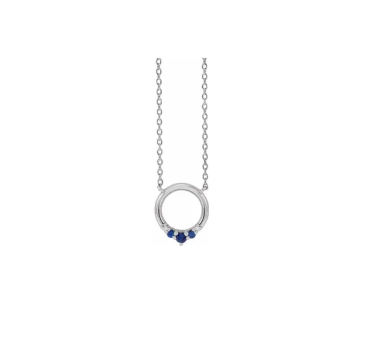 Sterling Silver Blue Sapphire and Diamond Circle Necklace - available on special order