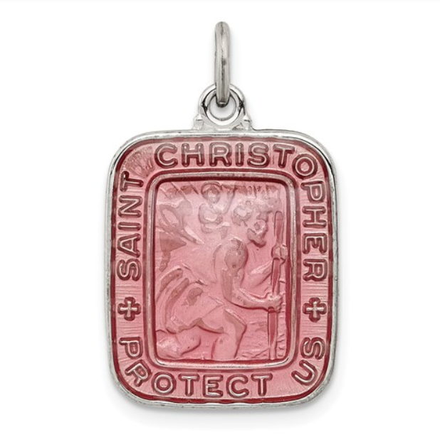Saint Christopher Pink Enamel Necklace