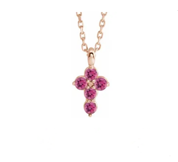 Pink Tourmaline Mini Cross Necklace - available on special order