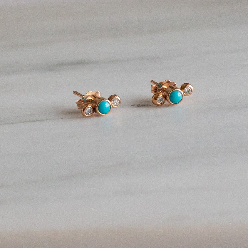 Turquoise and Diamond Stud Earrings