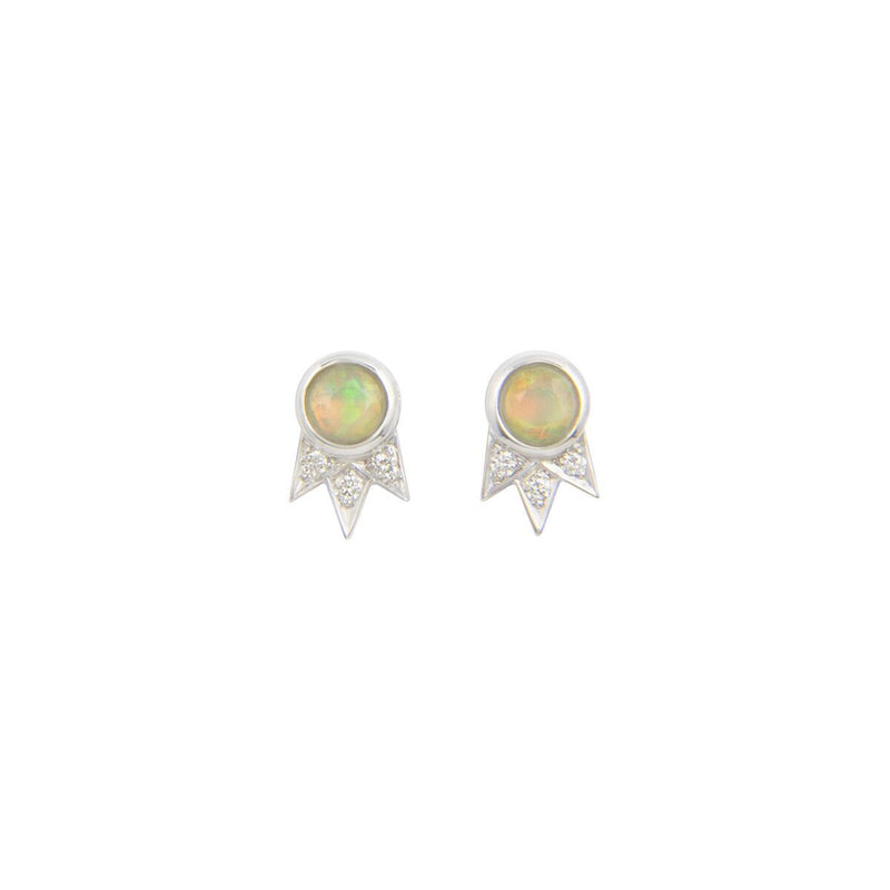 Opal and Diamond White Gold Starburst Stud Earrings - available on special order