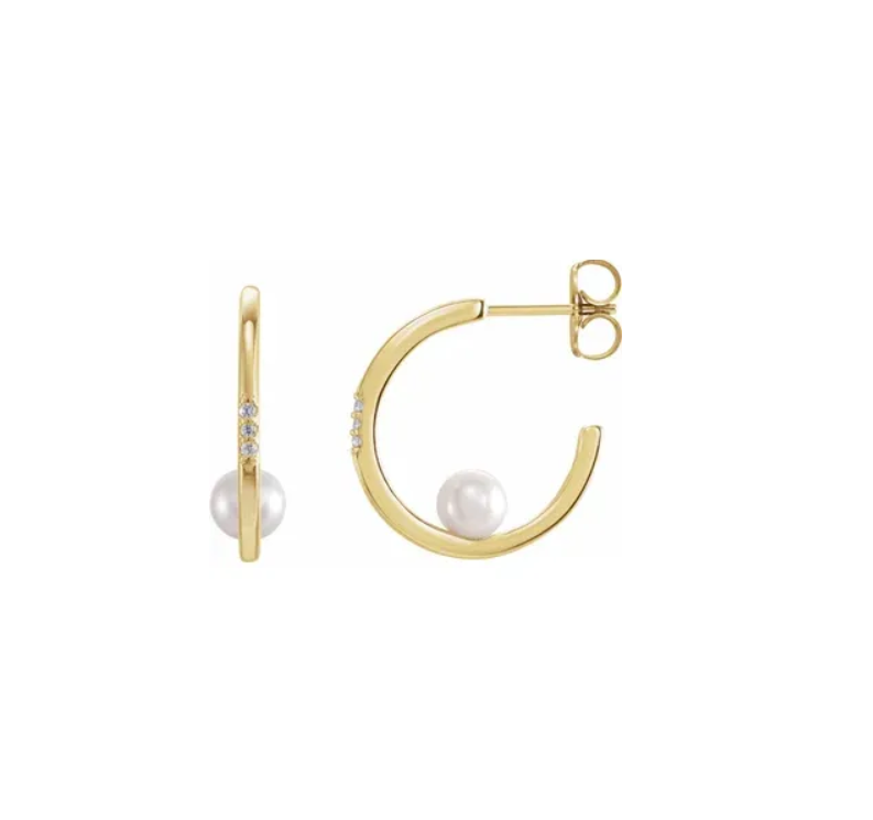Freshwater Cultured Pearl and Diamond Hoop Earrings - available on special order