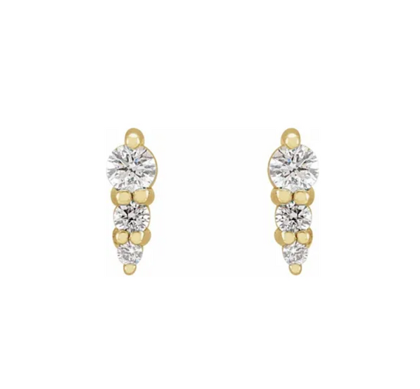 Diamond Three-Stone Graduated Bar Stud Earrings