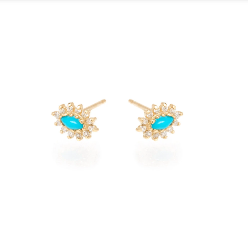 Marquis Turquoise and Diamond Stud Earrings
